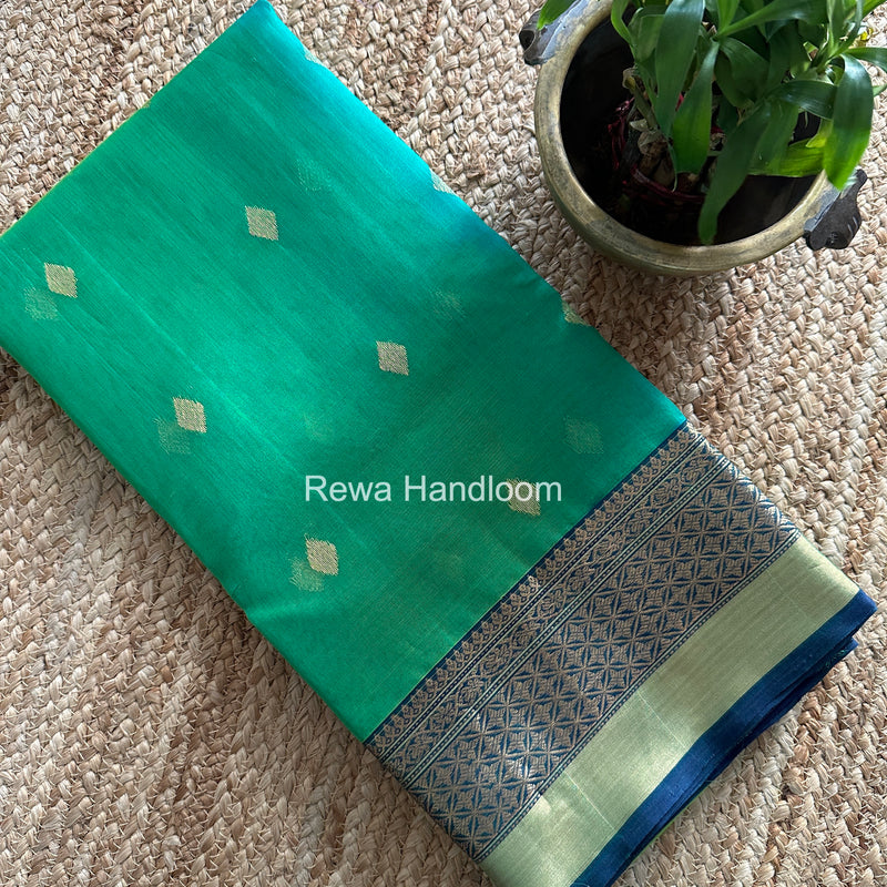 Parrot Green Chanderi Katan Silk Nakshi Border Saree KSS05