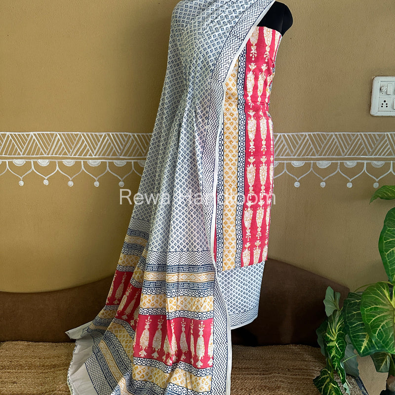 Pink-Blue Indigo Bagh Print Suit BCI018