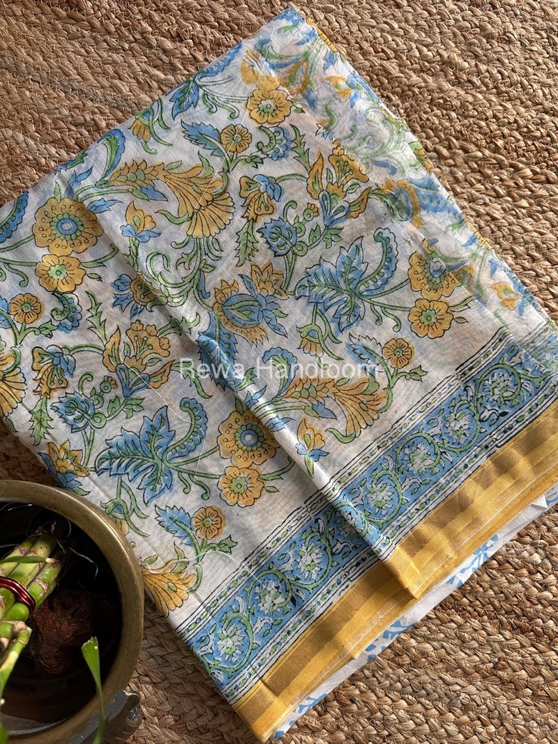 White-Blue Chanderi Printed Suit CBS04