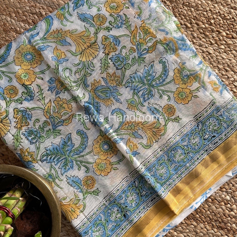 White-Blue Chanderi Printed Suit CBS04