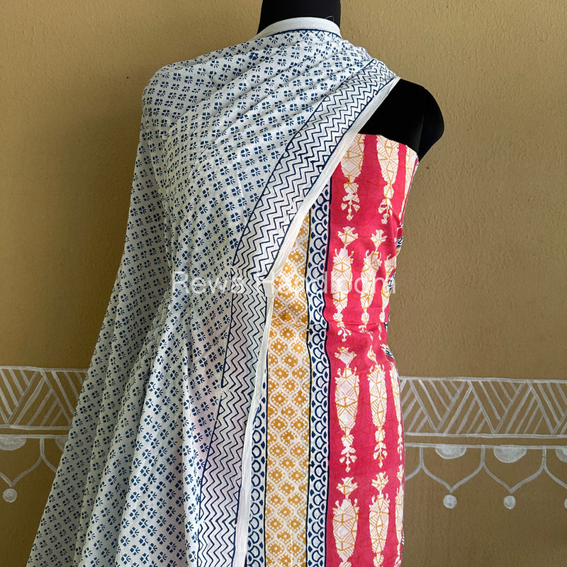 Pink-Blue Indigo Bagh Print Suit BCI018