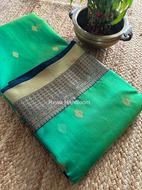 Parrot Green Chanderi Katan Silk Nakshi Border Saree KSS05