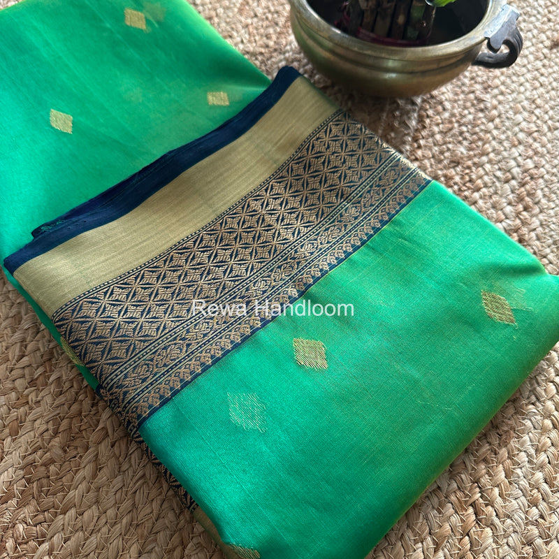 Parrot Green Chanderi Katan Silk Nakshi Border Saree KSS05
