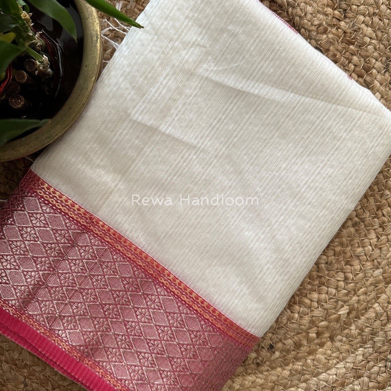 Maheshwari 75% Silk White Saree SS013