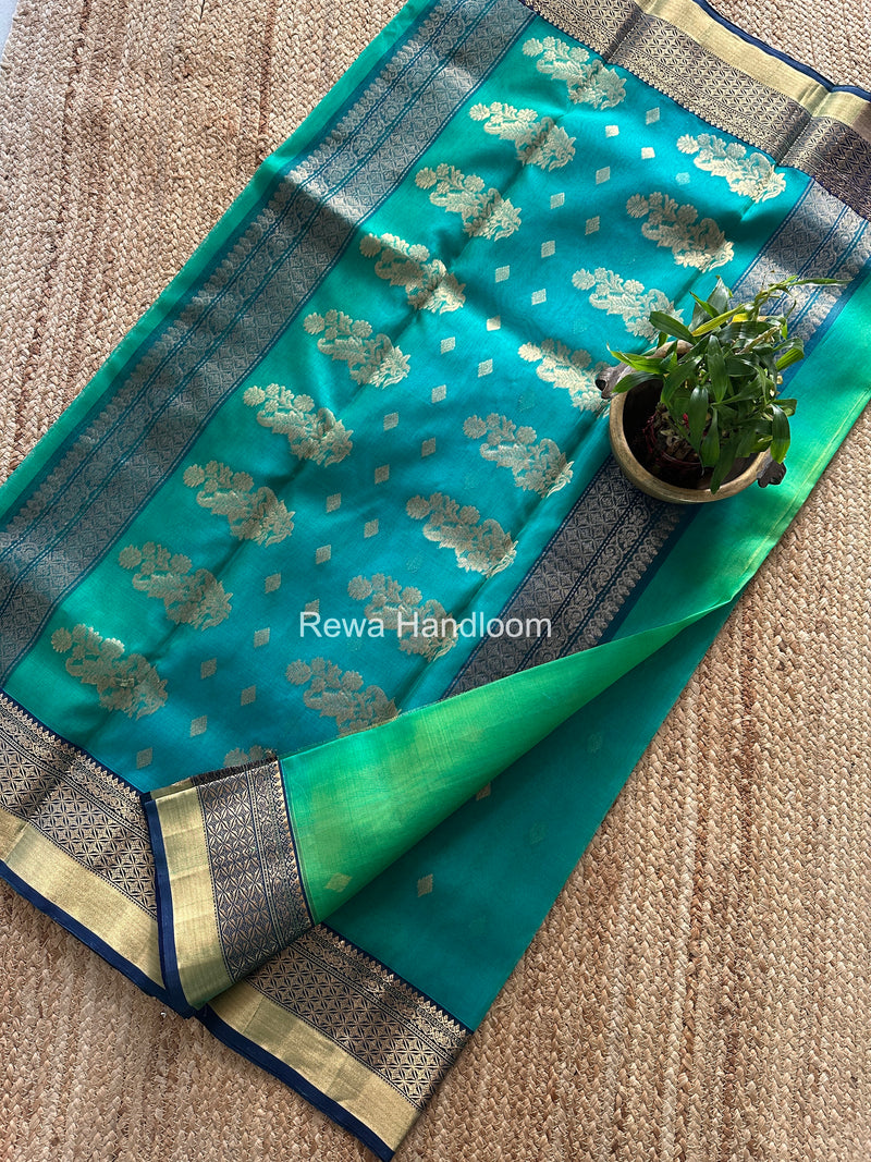 Parrot Green Chanderi Katan Silk Nakshi Border Saree KSS05