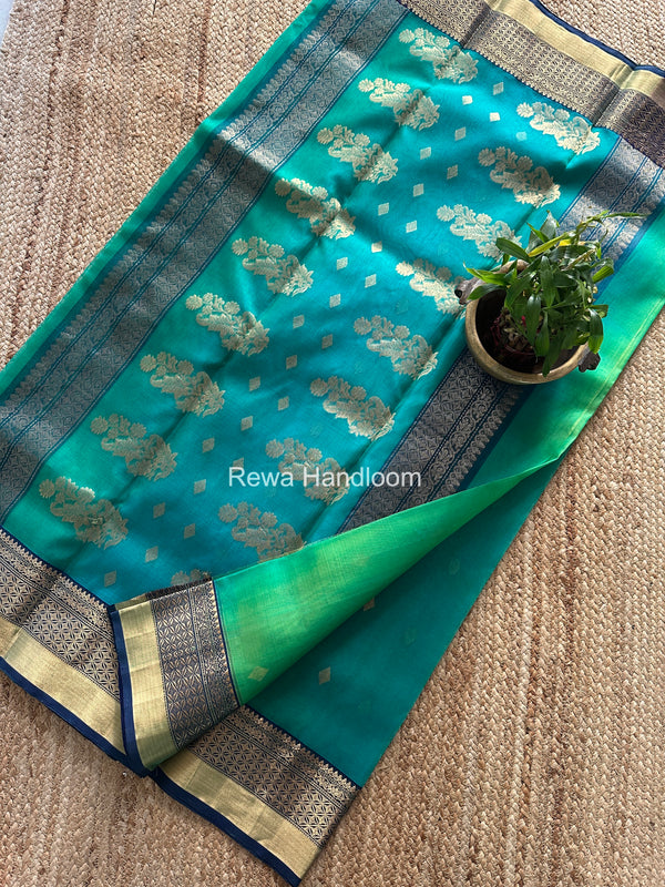 Parrot Green Chanderi Katan Silk Nakshi Border Saree KSS05