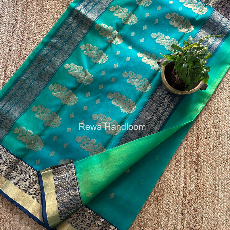 Parrot Green Chanderi Katan Silk Nakshi Border Saree KSS05