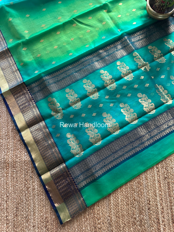 Parrot Green Chanderi Katan Silk Nakshi Border Saree KSS05