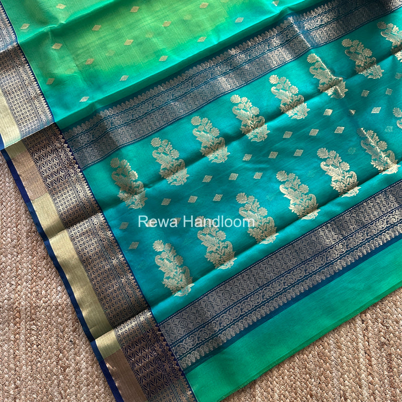Parrot Green Chanderi Katan Silk Nakshi Border Saree KSS05