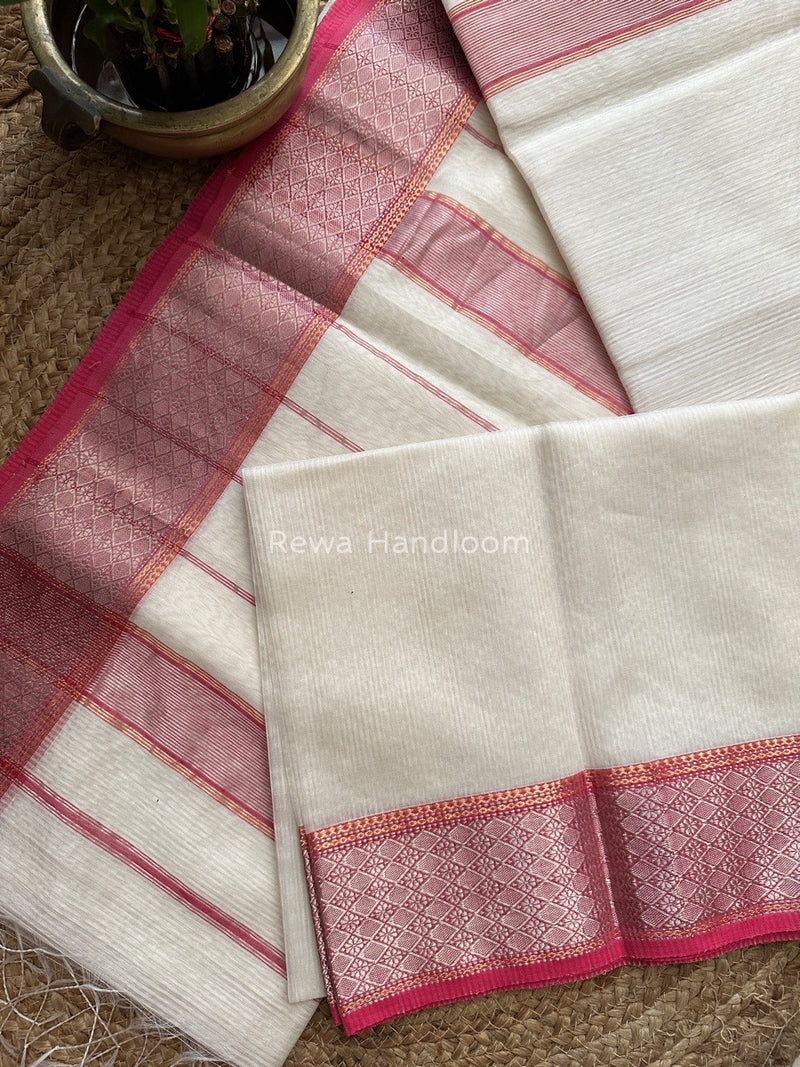 Maheshwari 75% Silk White Saree SS013
