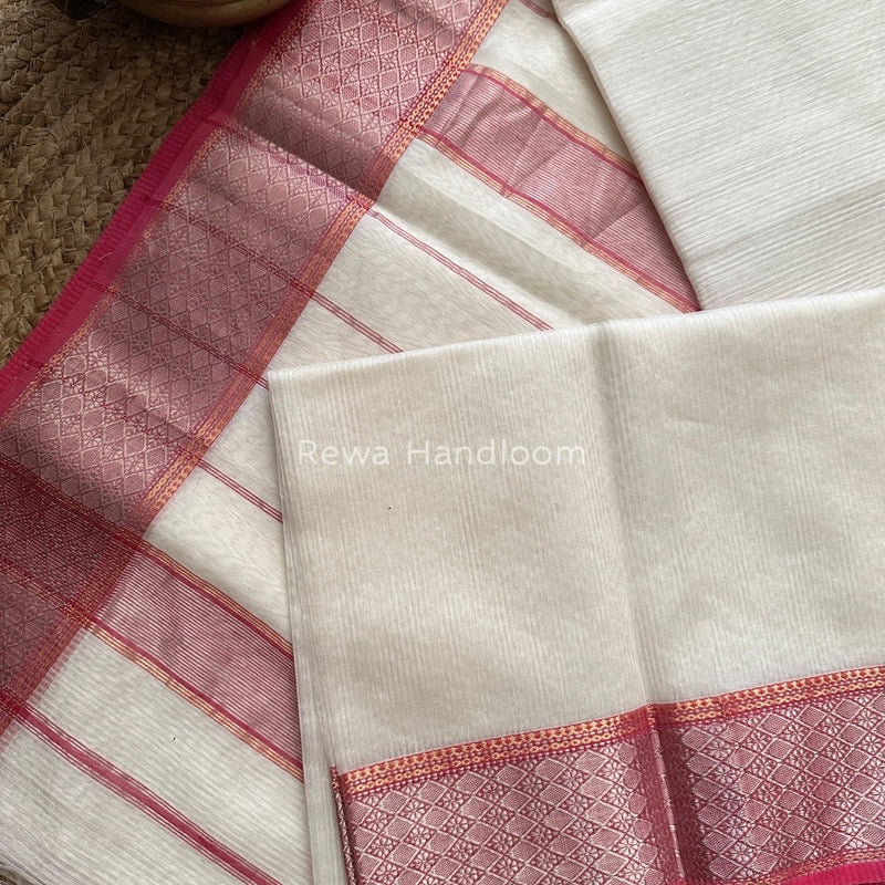 Maheshwari 75% Silk White Saree SS013