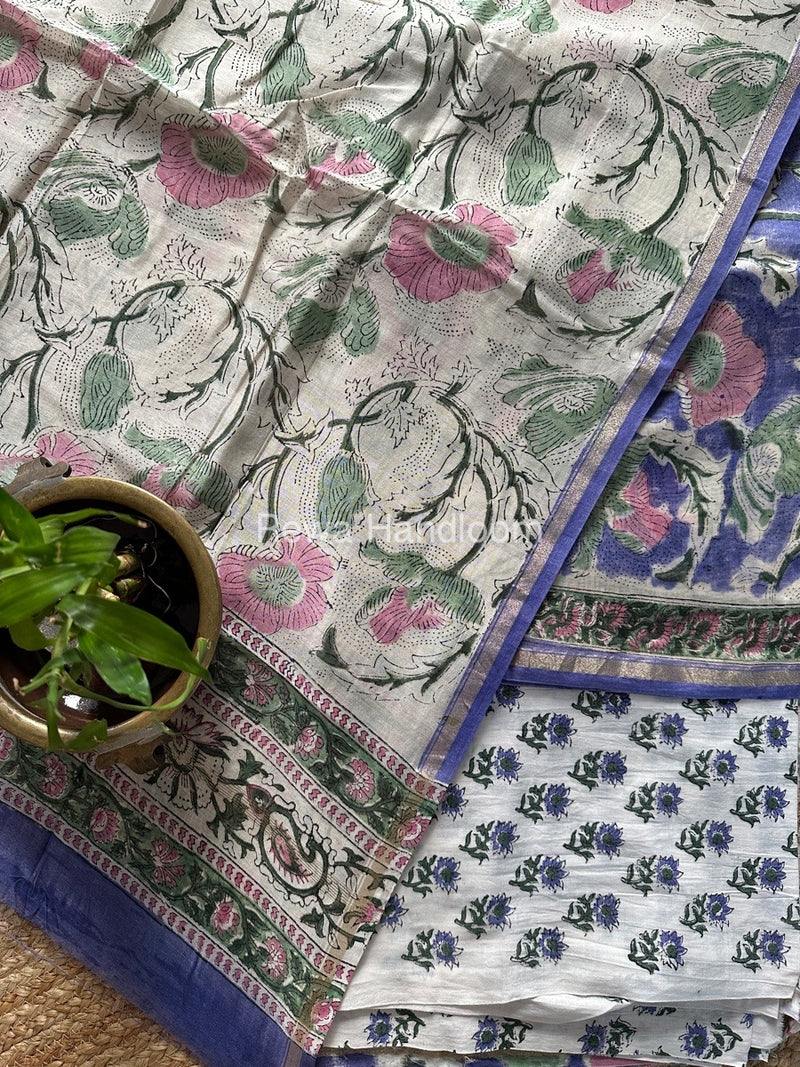 Purple-White Chanderi Printed Suit CBS05