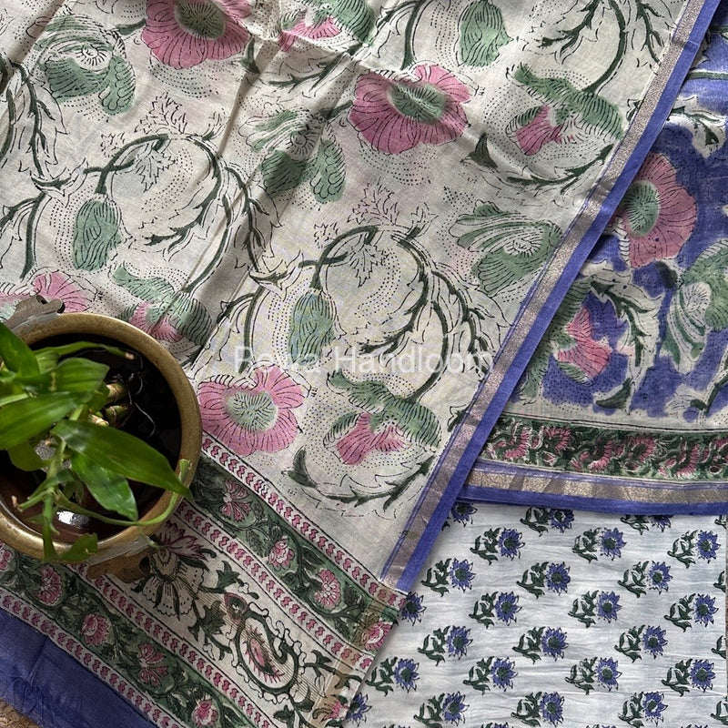Purple-White Chanderi Printed Suit CBS05