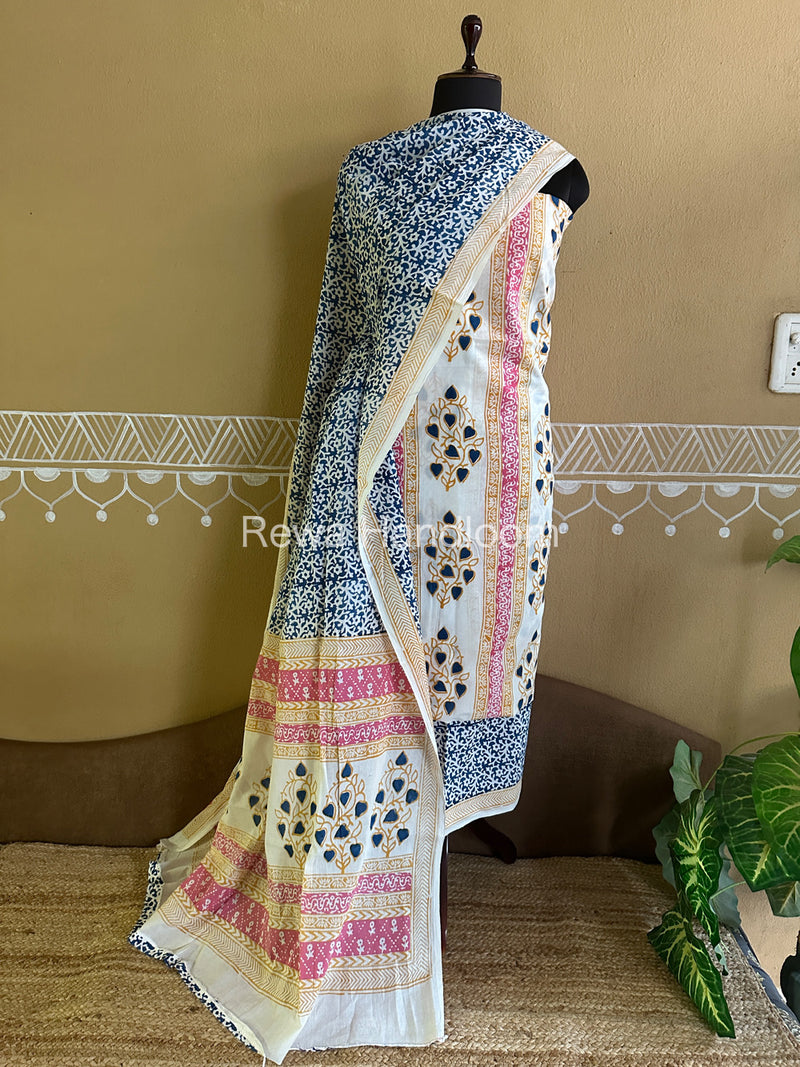 White-Blue Indigo Bagh Print Suit BCI019