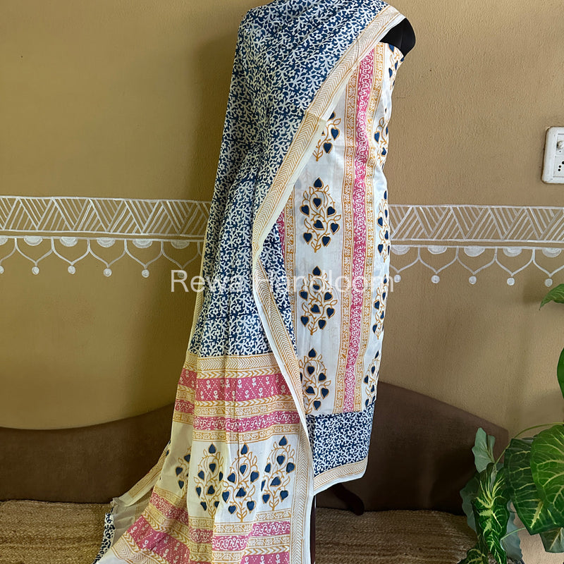 White-Blue Indigo Bagh Print Suit BCI019