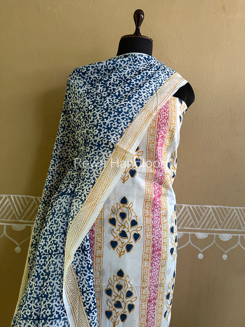White-Blue Indigo Bagh Print Suit BCI019