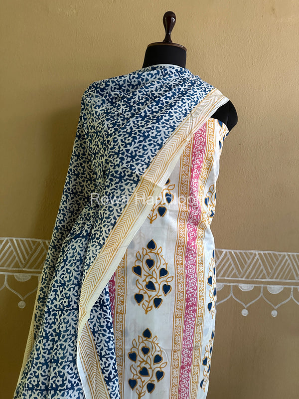 White-Blue Indigo Bagh Print Suit BCI019