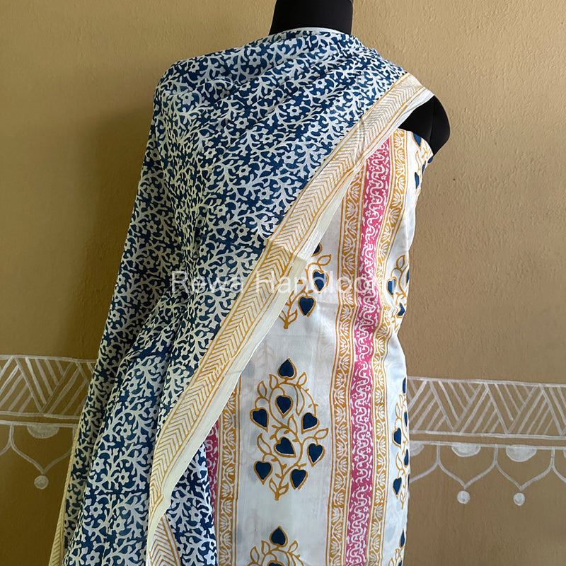 White-Blue Indigo Bagh Print Suit BCI019