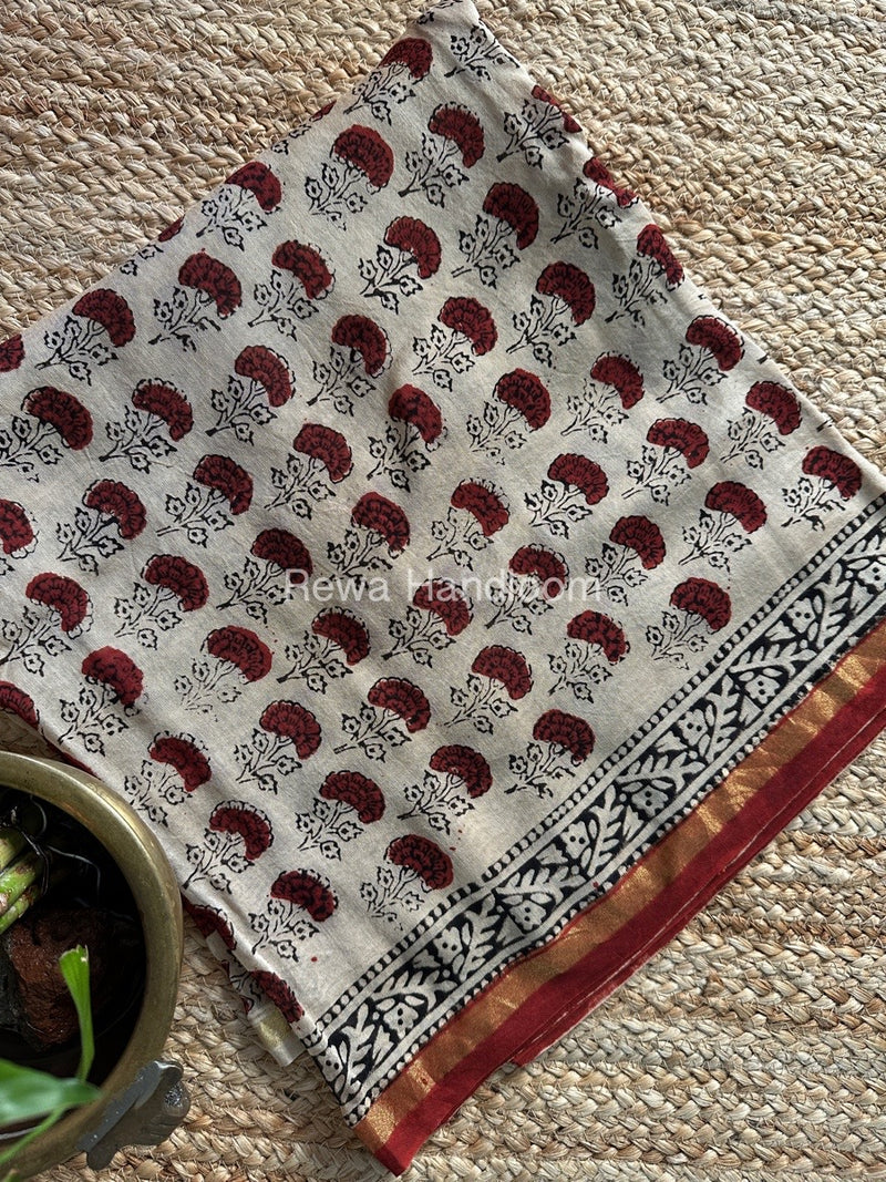 Cream White-Black Chanderi Printed Suit CBS06