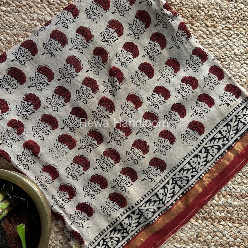 Cream White-Black Chanderi Printed Suit CBS06