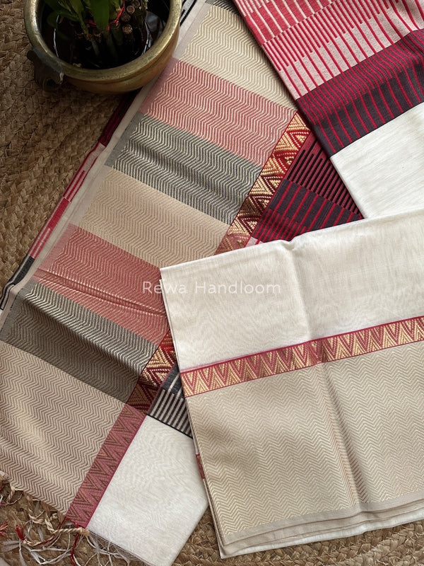 Maheshwari Off White Heavy Pallu Saree RPS013