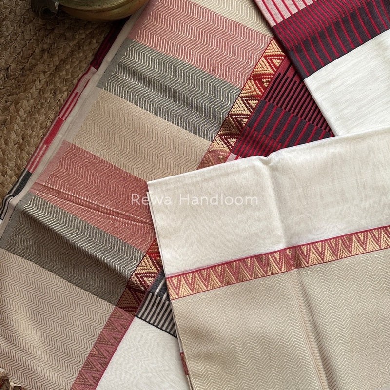 Maheshwari Off White Heavy Pallu Saree RPS013