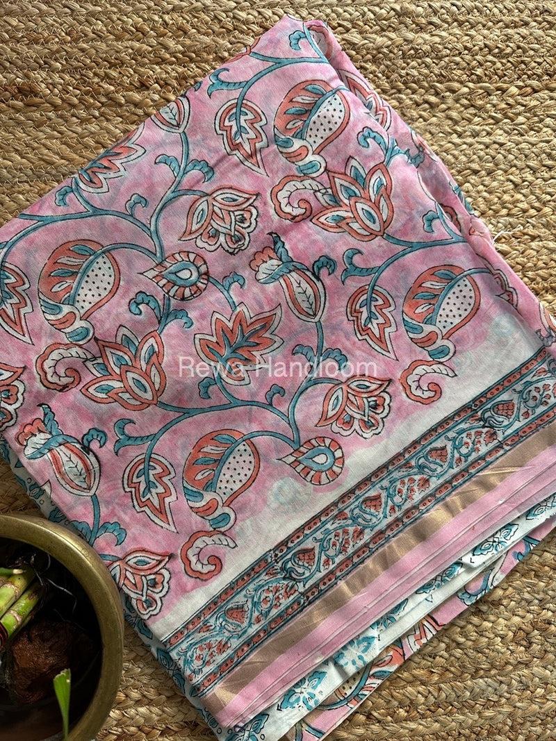 Pink-Light Sea Green Chanderi Printed Suit CBS07