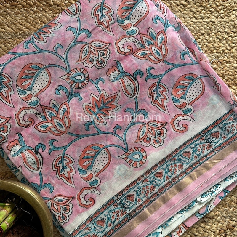 Pink-Light Sea Green Chanderi Printed Suit CBS07