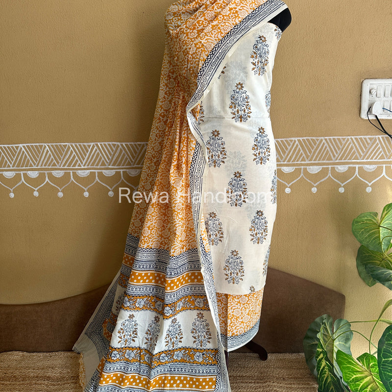 White-Yellow Indigo Bagh Print Suit BCIP01