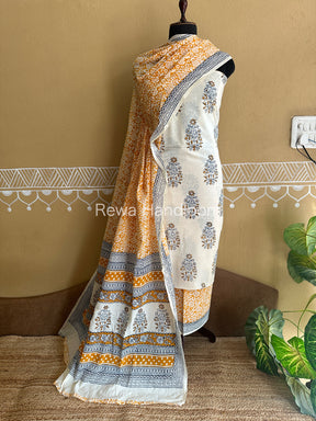 White-Yellow Indigo Bagh Print Suit- BCIP01