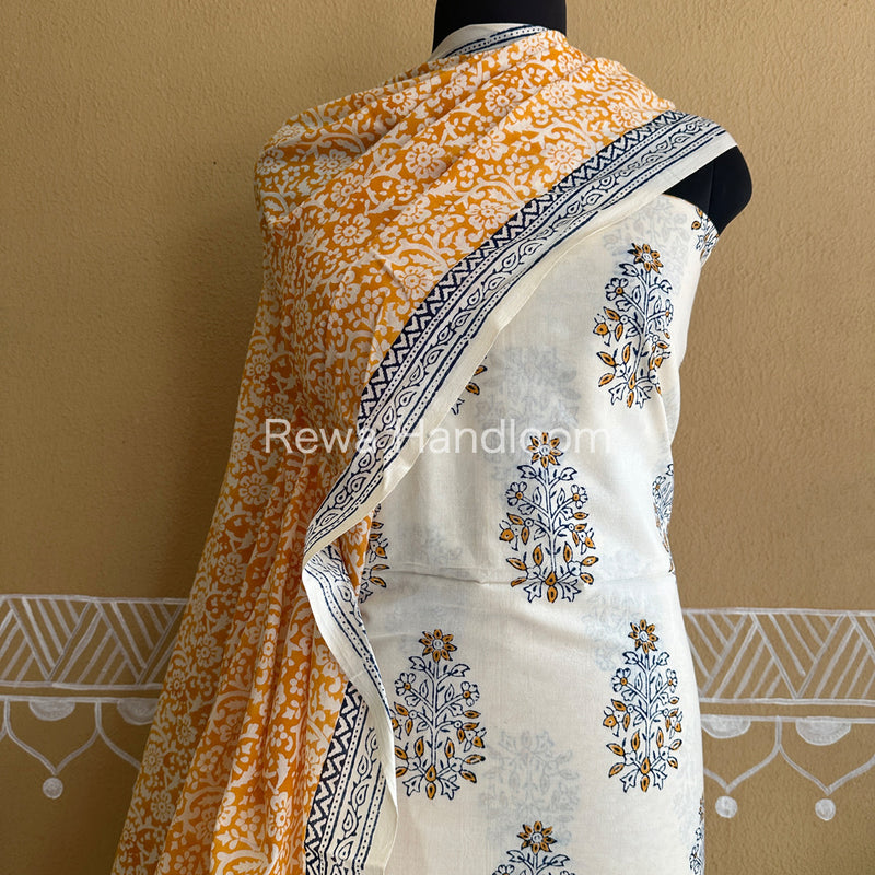 White-Yellow Indigo Bagh Print Suit BCIP01