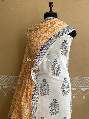 White-Yellow Indigo Bagh Print Suit- BCIP01