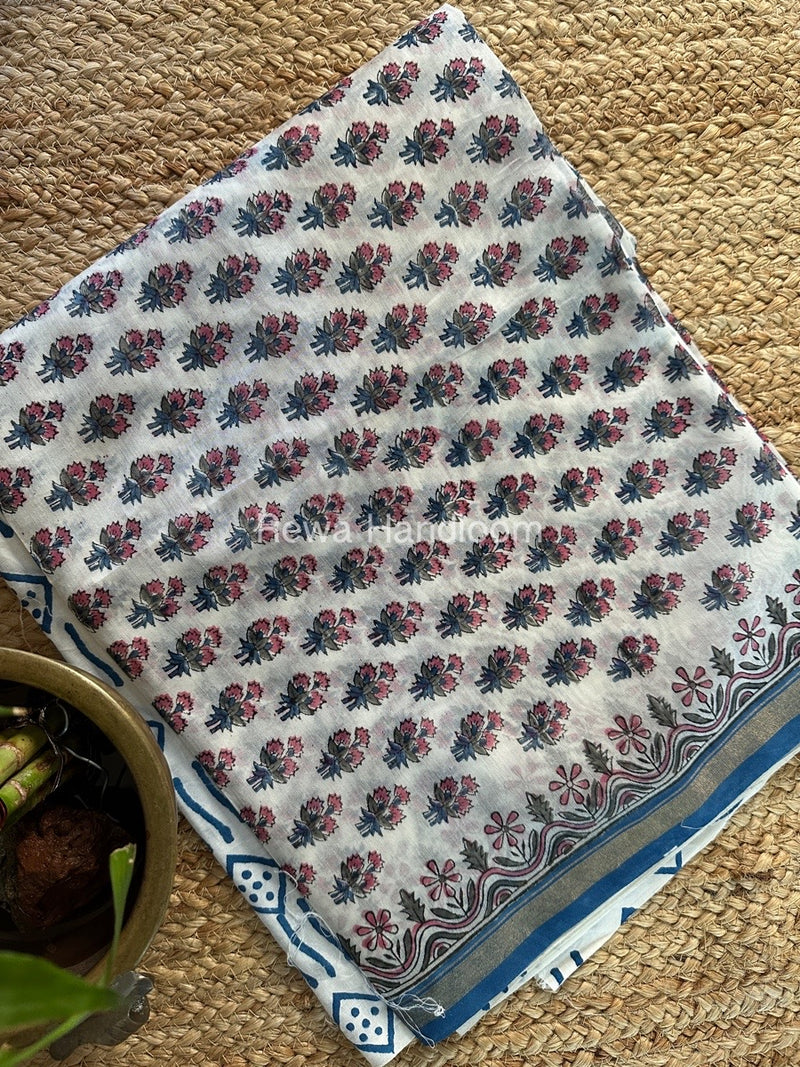 White-Blue Chanderi Printed Suit CBS01