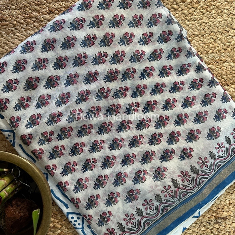 White-Blue Chanderi Printed Suit CBS01