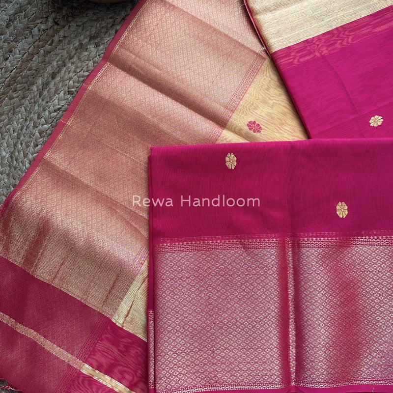 Maheshwari Rani Pink Zari Skirt Butti Saree ZSB051