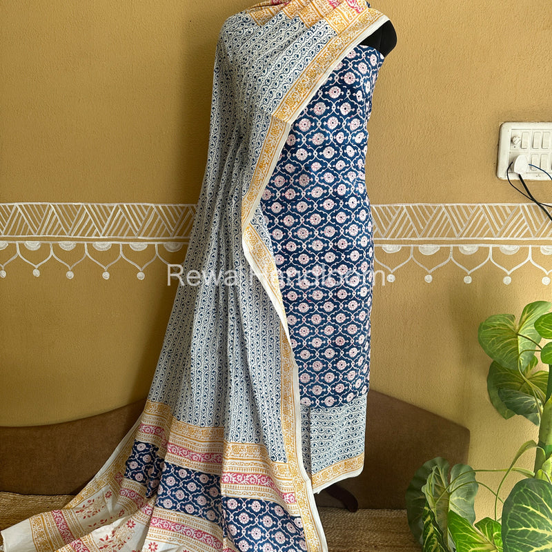 Blue-White Indigo Bagh Print Suit BCI09