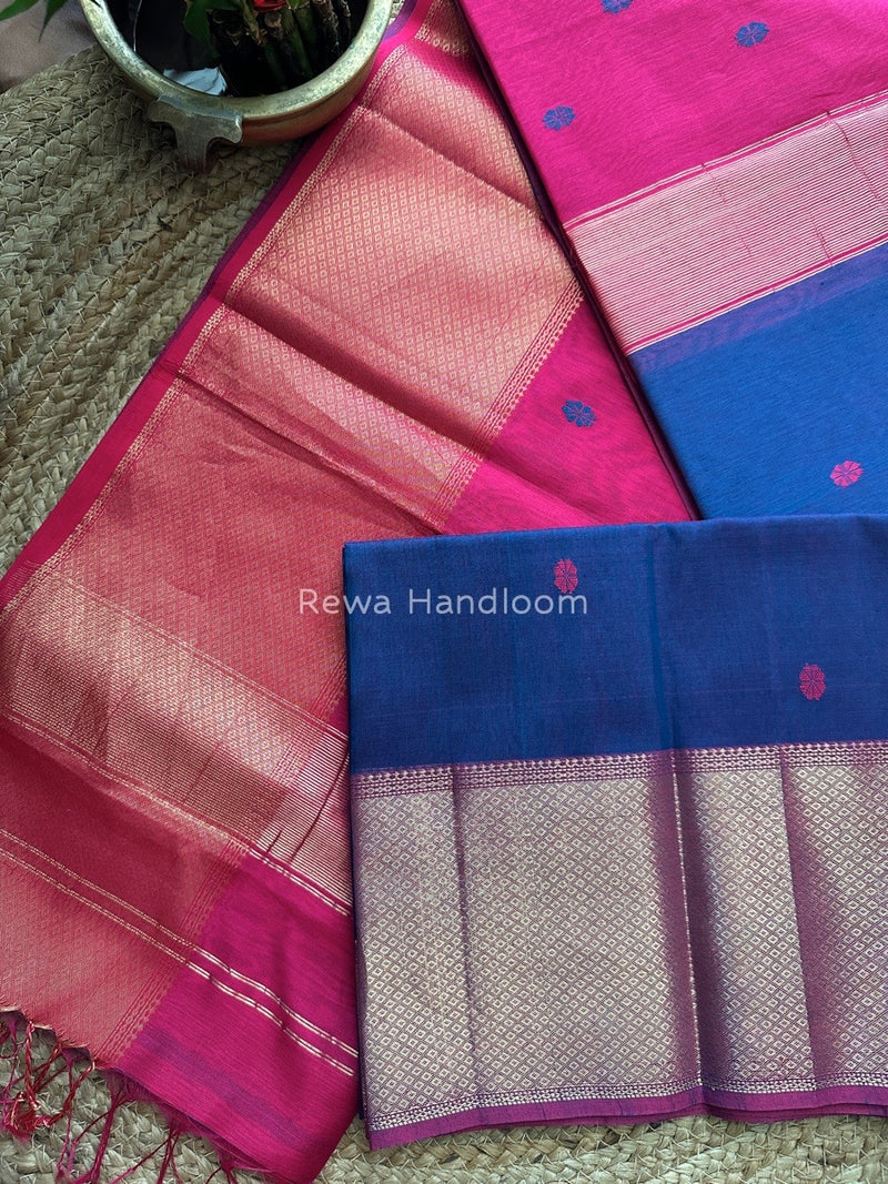 Maheshwari Blue Zari Skirt Butti Saree ZSB055