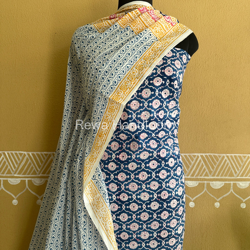 Blue-White Indigo Bagh Print Suit BCI09