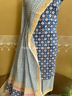 Blue-White Indigo Bagh Print Suit- BCI09