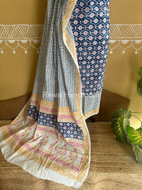 Blue-White Indigo Bagh Print Suit- BCI09