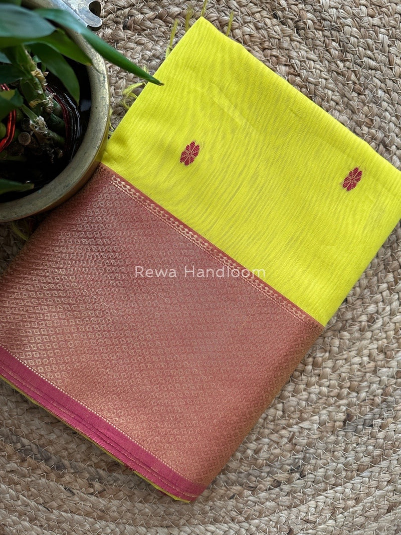 Maheshwari Yellow Zari Skirt Butti Saree ZSB056