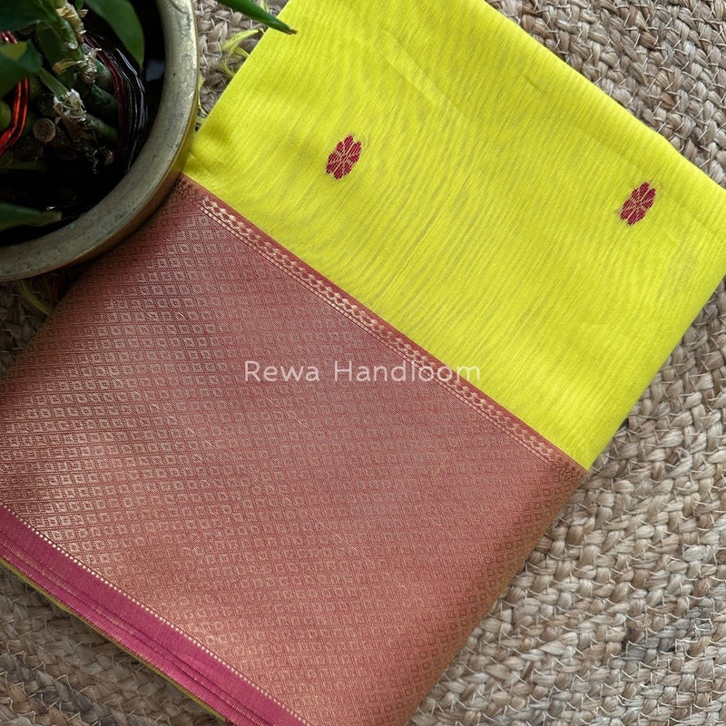 Maheshwari Yellow Zari Skirt Butti Saree ZSB056