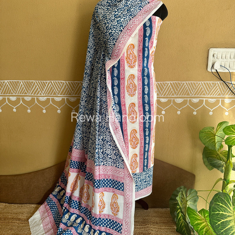 White-Blue Indigo Bagh Print Suit BCI06