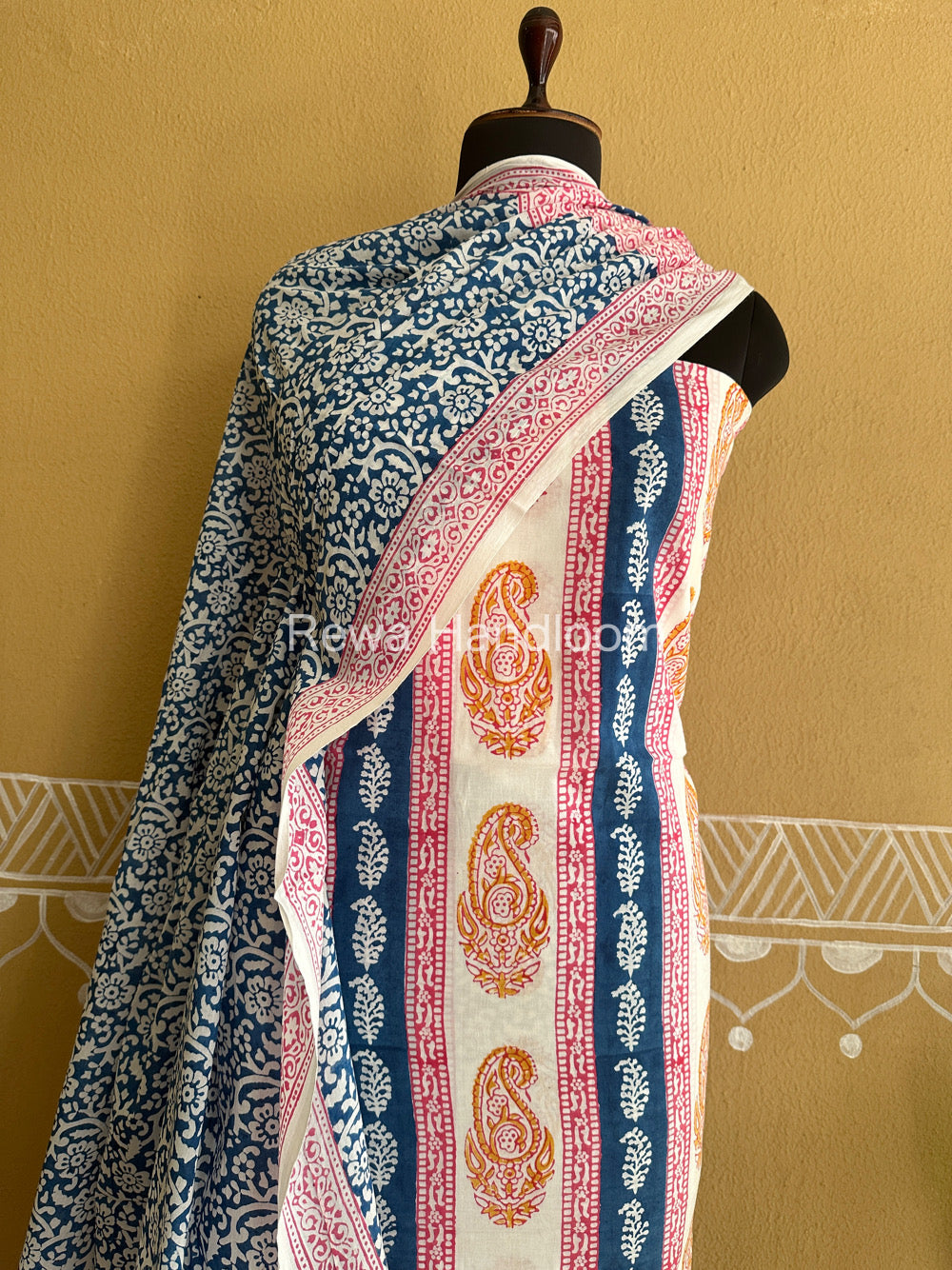 White-Blue Indigo Bagh Print Suit- BCI06