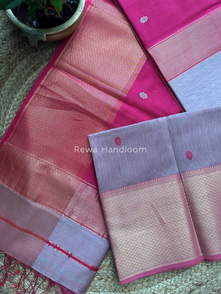 Maheshwari Onion Pink Zari Skirt Butti Saree ZSB054