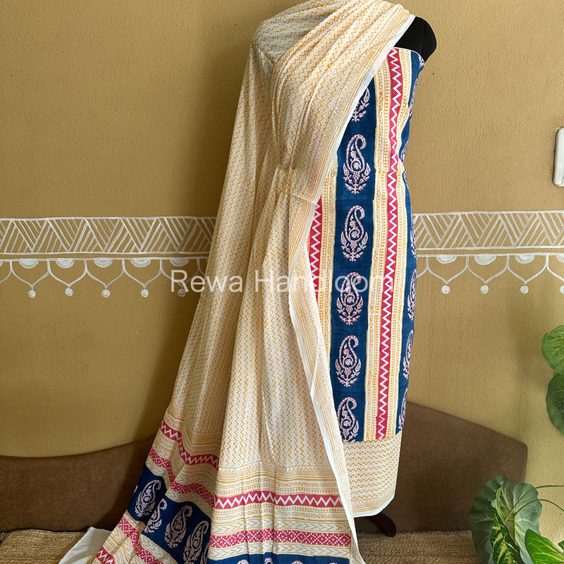 Blue-Yellow Indigo Bagh Print Suit BCI017