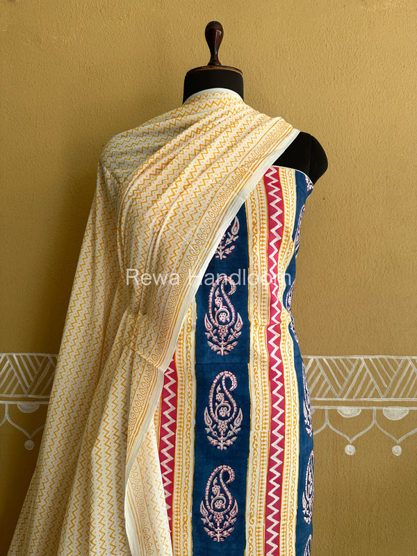 Blue-Yellow Indigo Bagh Print Suit BCI017