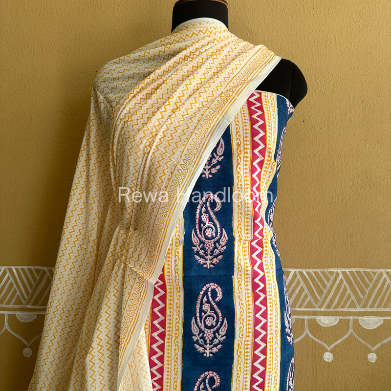 Blue-Yellow Indigo Bagh Print Suit BCI017
