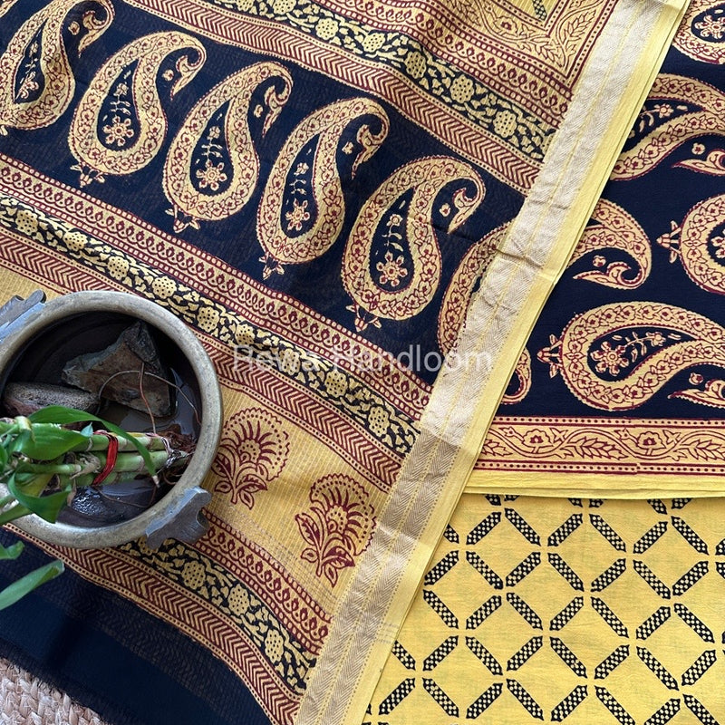 Black-Yellow Bagh Suit With Maheshwari Dupatta BSMD03