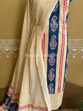 Blue-Yellow Indigo Bagh Print Suit- BCI017